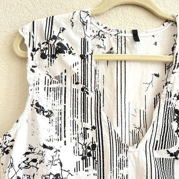 Serie Numérica Cotton Textured Printed V-Neck Tank Top Raw Hem Made In Italy - Picture 3 of 11